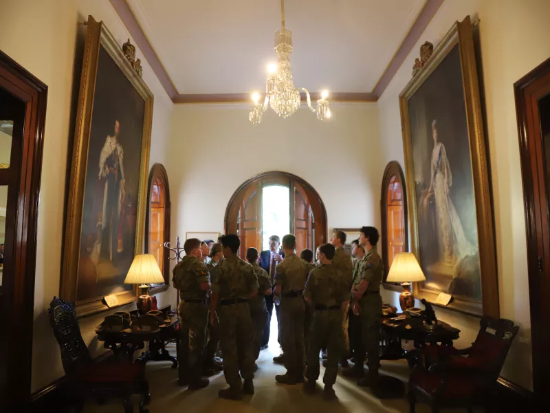 Australian Army Cadets starting a tour of Government House.