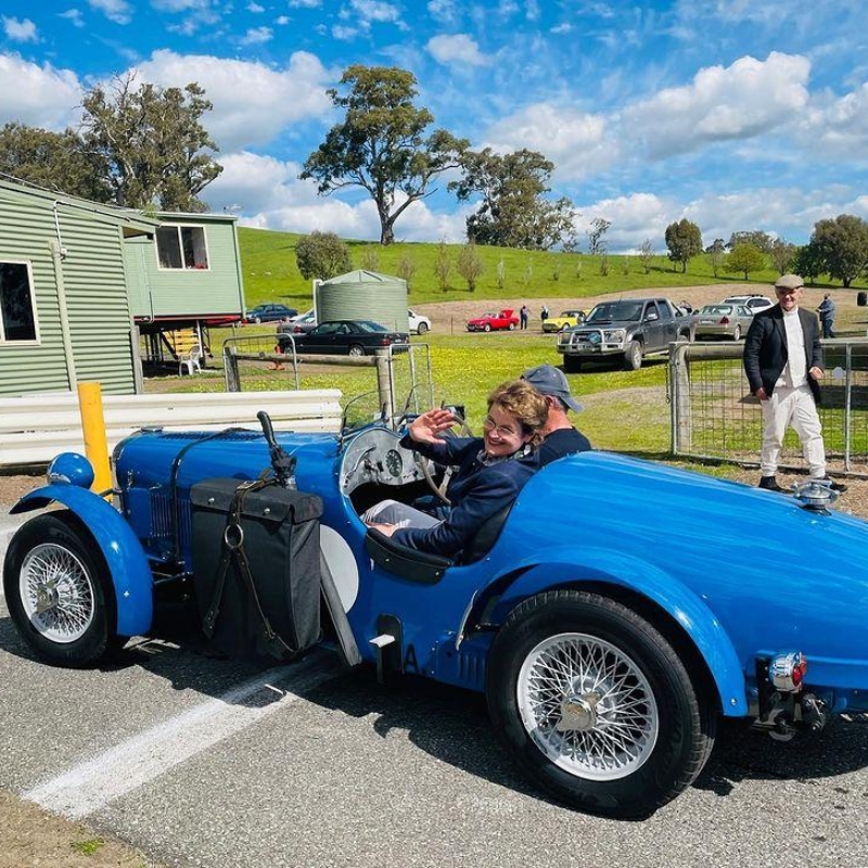 Her Excellency and Mr Bunten enjoyed a ride in historic vehicles at the Sporting Car Club of South Australia Barossa Vintage Collingrove Hill Climb.