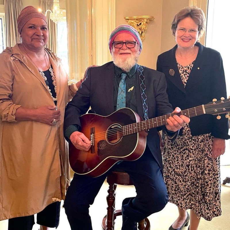 Her Excellency the Governor and Mr Bunten hosted a reception for the presentation of the Wisdom Treasure Award to Uncle Bunna Lawrie and Dr Miriam-Rose Ungunmerr-Baumann.