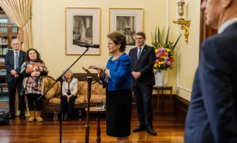 Her Excellency delivering a speech at the Australian Institute of International Affairs, June 22, 2022.