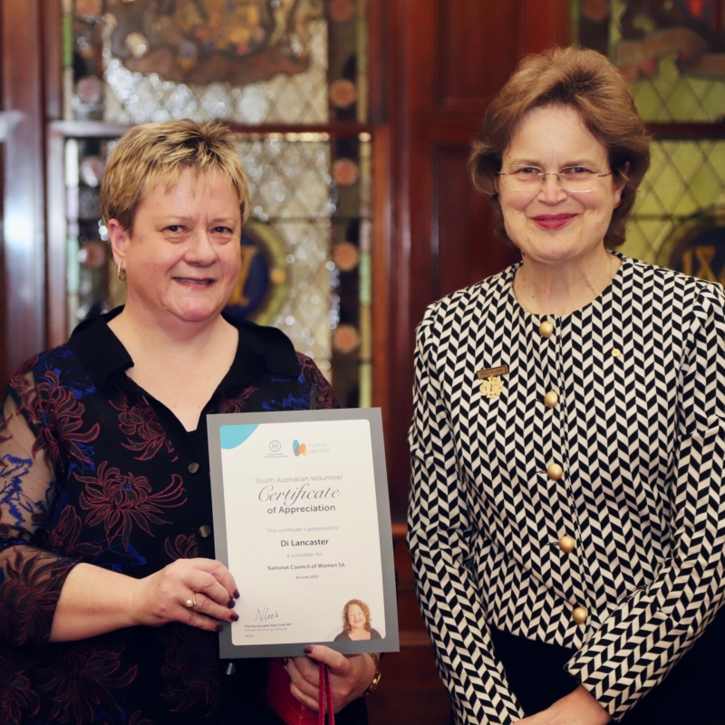 Di Lancaster and Her Excellency at the National Council of Women South Australia event